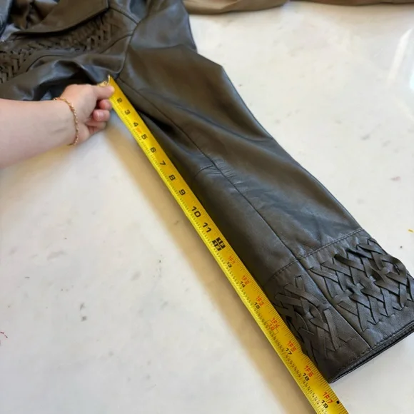 Vintage Cache Black Leather Jacket Full Zip 90s Y2k Soft Women’s 10 Short Fitted - Picture 9 of 9